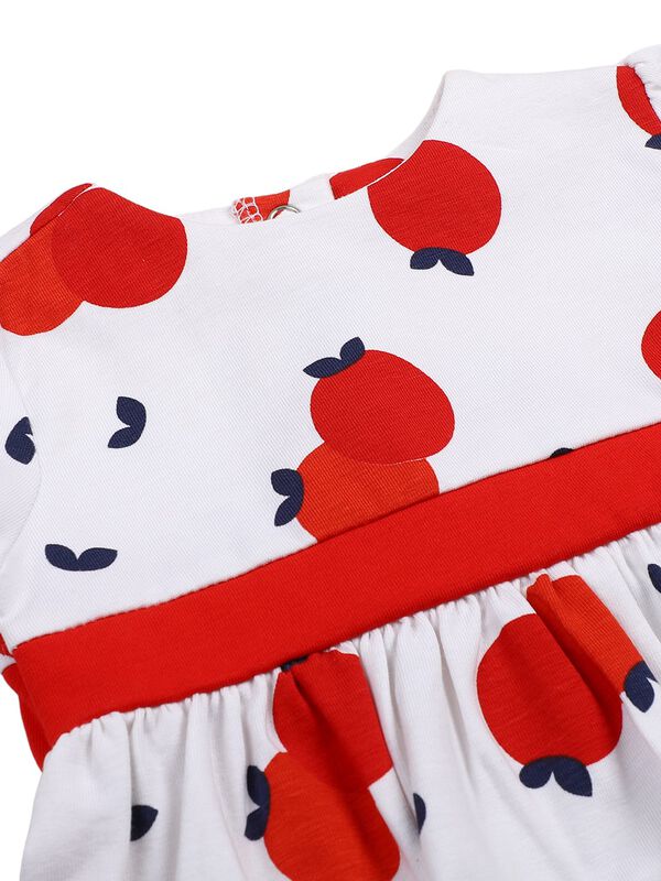 Girls White & Red Short Sleeve Knitted Dress image number 2